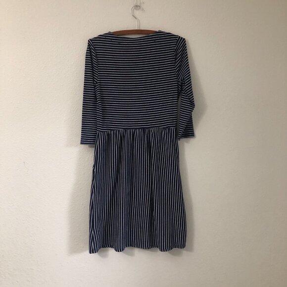 Boden Janie Day Navy White Striped Zip Shoulder Long Sleeve Pocket Dress 10R - Picture 8 of 8